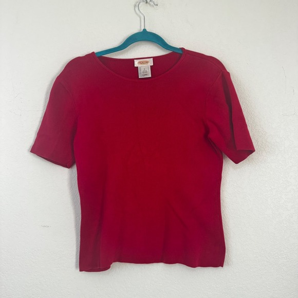 Talbots Tops - Talbots Red Ribbed Knit Short Sleeve Scoop Neck Top Women's Size S